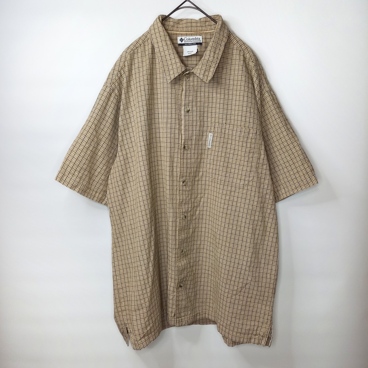 コロンビア　インド綿　S/Sシャツ　チェック　オーバーサイズ　カーキ　XL