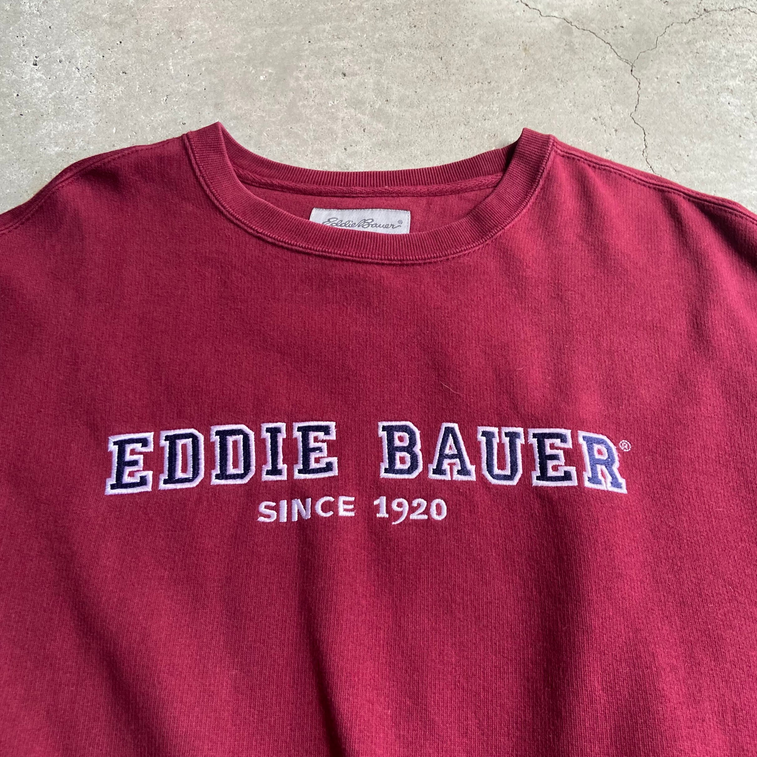 Eddie Bauer エディーバウアー ブランドロゴ刺繍 スウェットシャツ メンズL 古着 えんじ 赤 レッド【スウェット】【CS2301