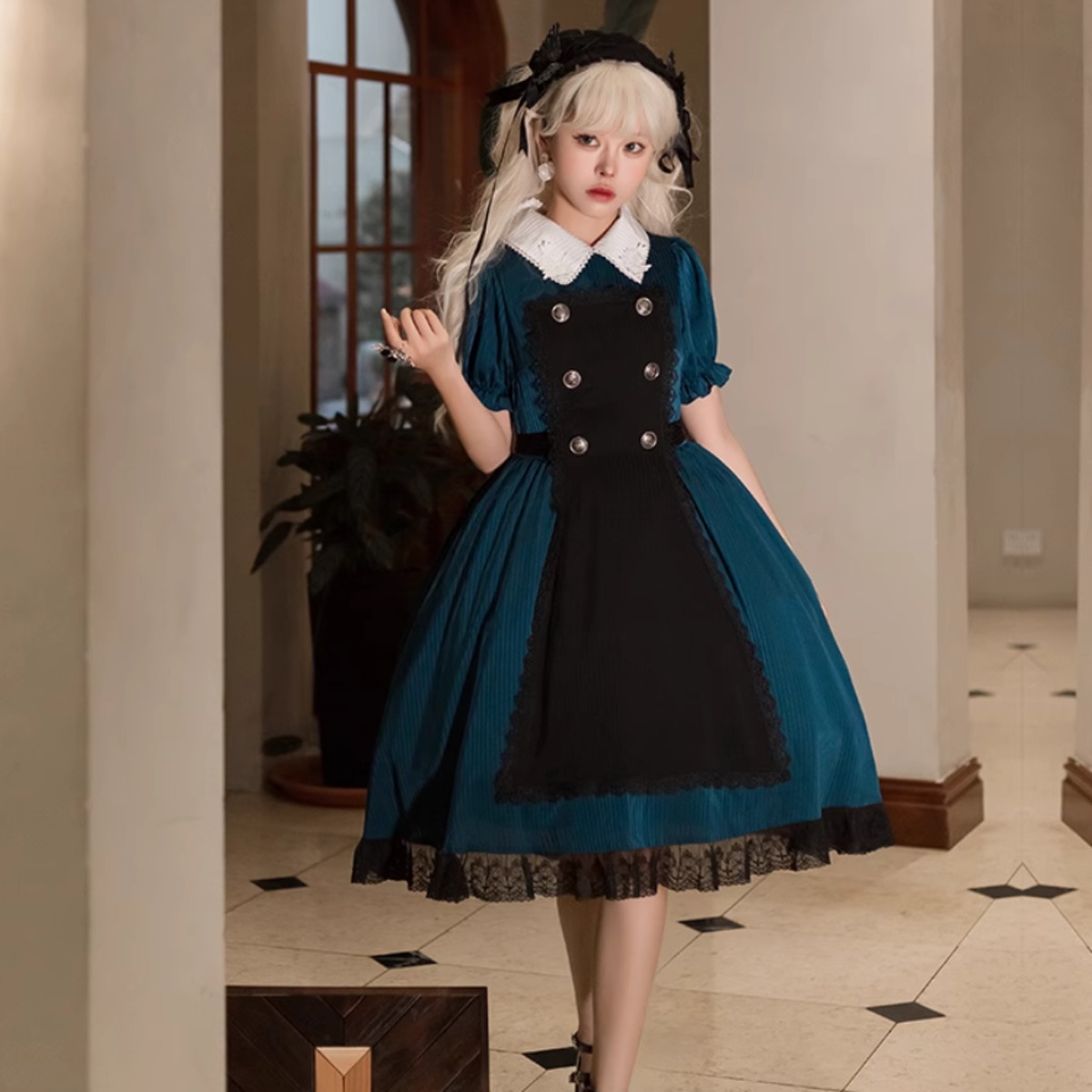 ♡クラシックエプロンワンピース ゴスロリ ロリータ ガーリー 春 お嬢様♡ ♡クラシックエプロンワンピース ゴスロリ ロリータ ガーリー 春