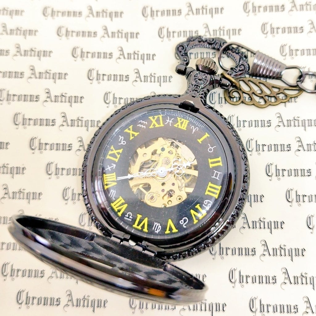 No.206 手巻き式懐中時計（ 206,クローム,ホロスコープ,黒星座,金古美