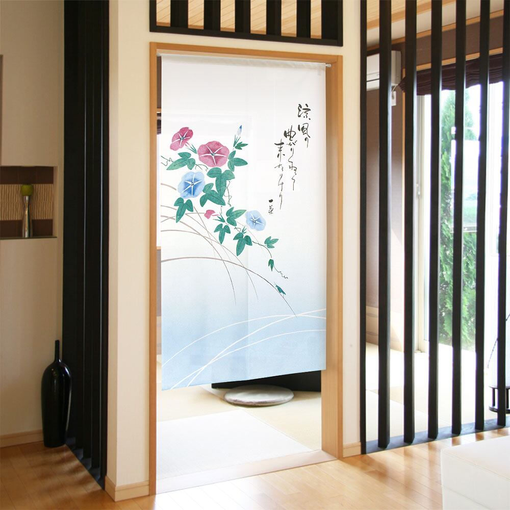 受注生産】 のれん 涼風朝顔 幅85x丈150cm 95143 | のれん工房