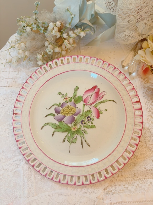 フランス　リュネヴェル　チューリップとアネモネのパニエプレートB