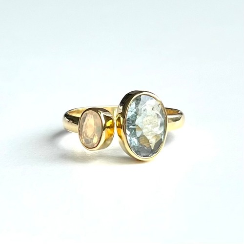 アクアマリンとオパールのフォークリング SV925 18KGP