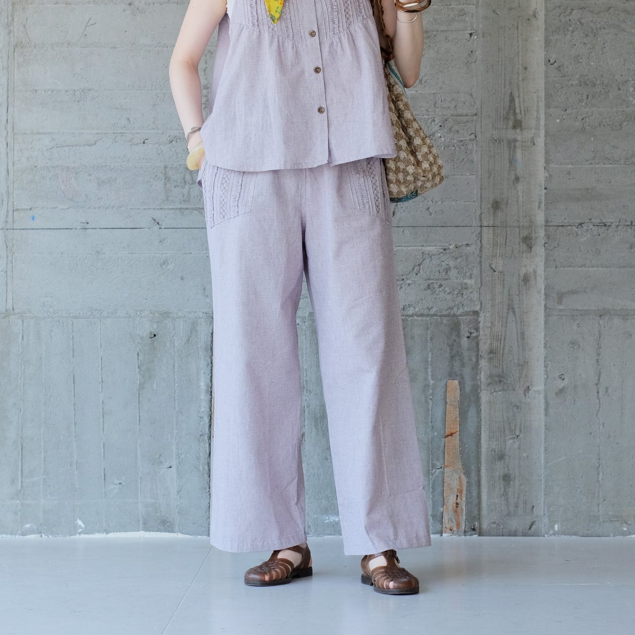 大人可愛い♡ピンタックフリルパンツ(26s-04)ラベンダー