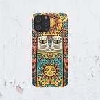 受注生産 iPhoneケース 猫と太陽のサイケ民芸柄｜猫モチーフ PSYF028C