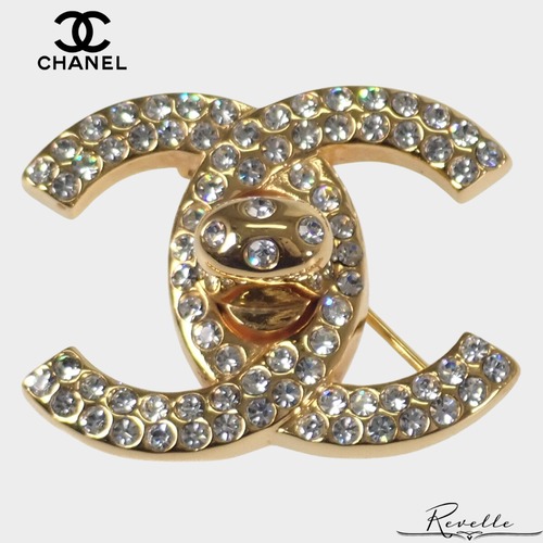 【CHANEL】シャネル CC ターンロック ブローチ ゴールド ラインストーン レディース【アクセサリー】