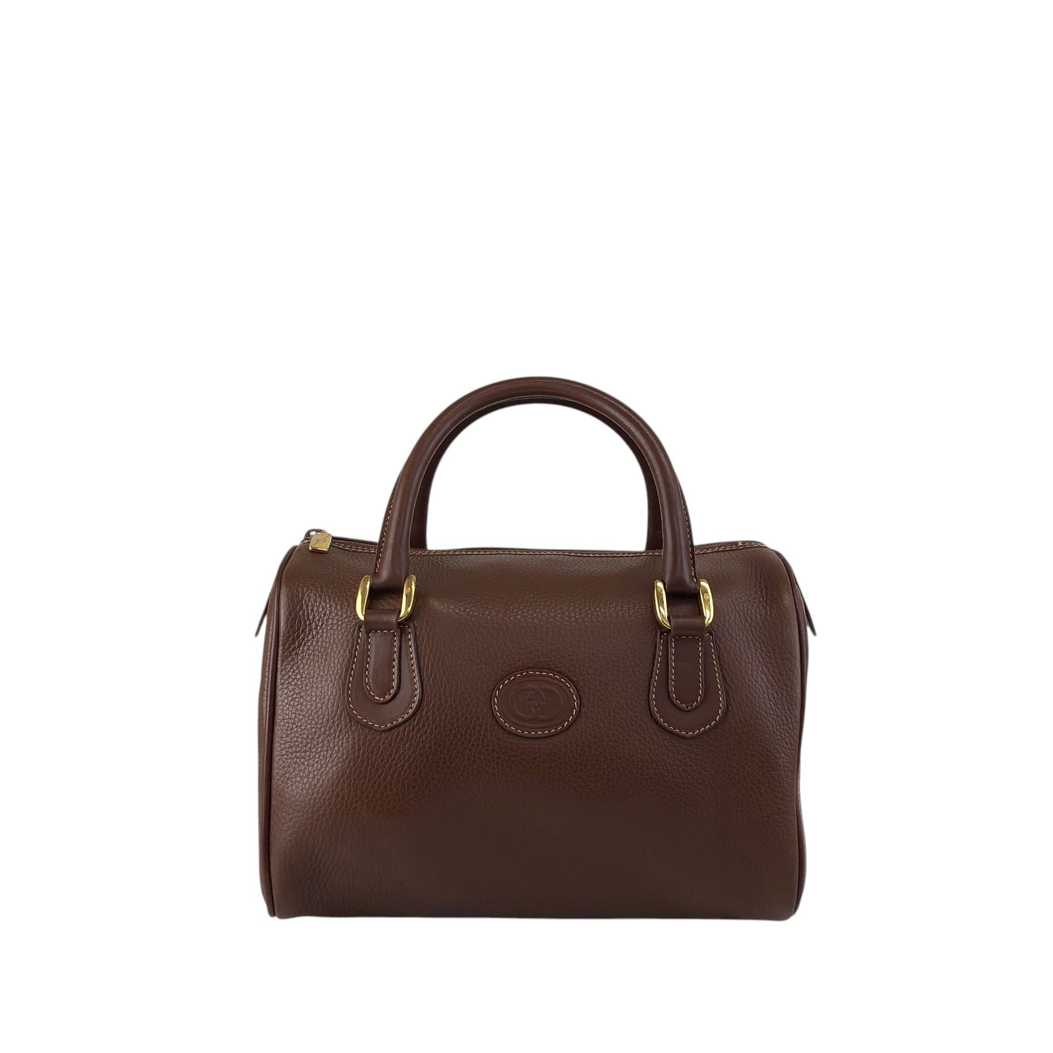 GUCCI グッチ ハンドバッグ ブラウン ロゴ型押し レザー ミニボストン