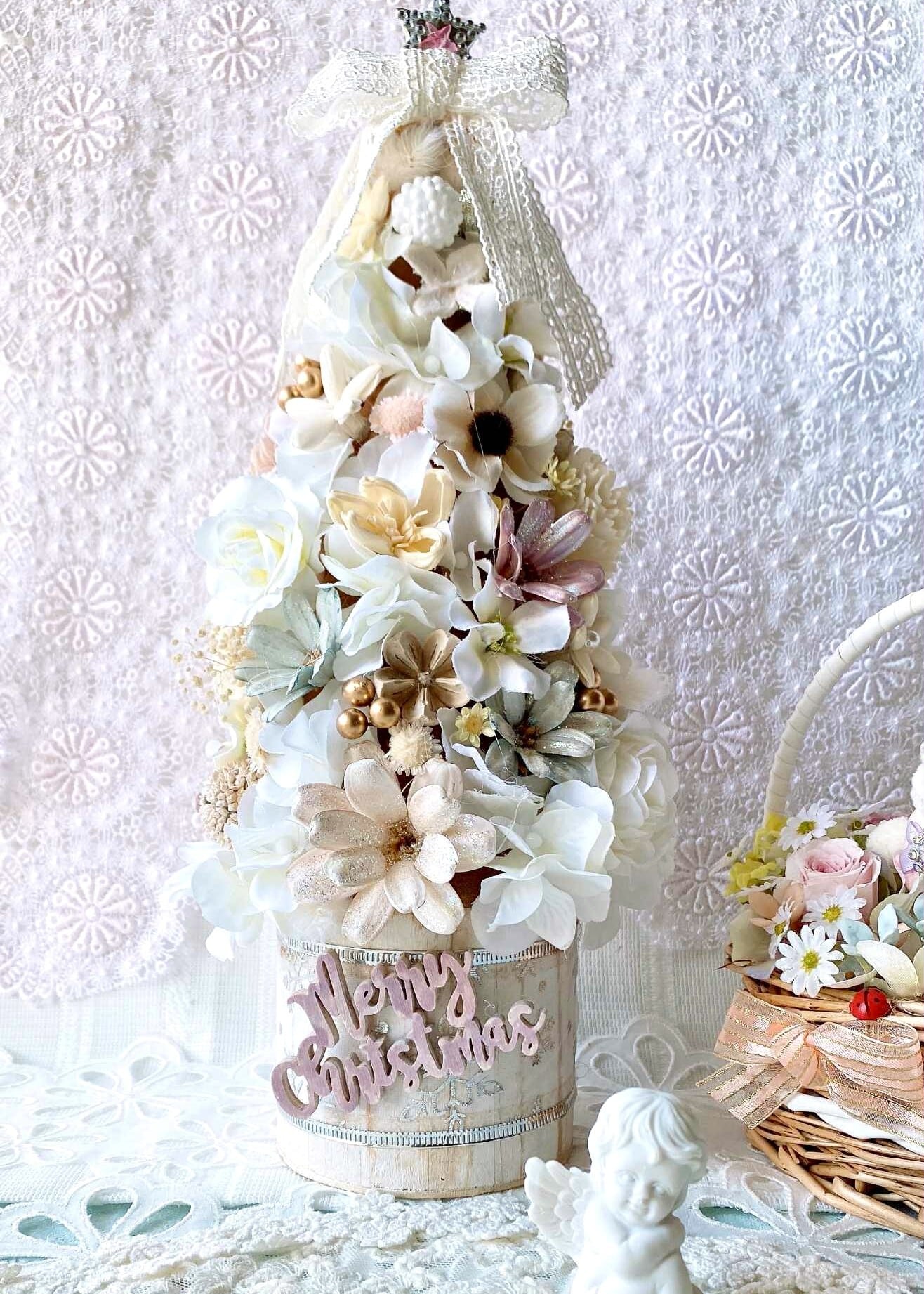 【HK-04】大人可愛いホワイトクリスマスツリー｜シルバーラメが輝くナチュラルインテリア