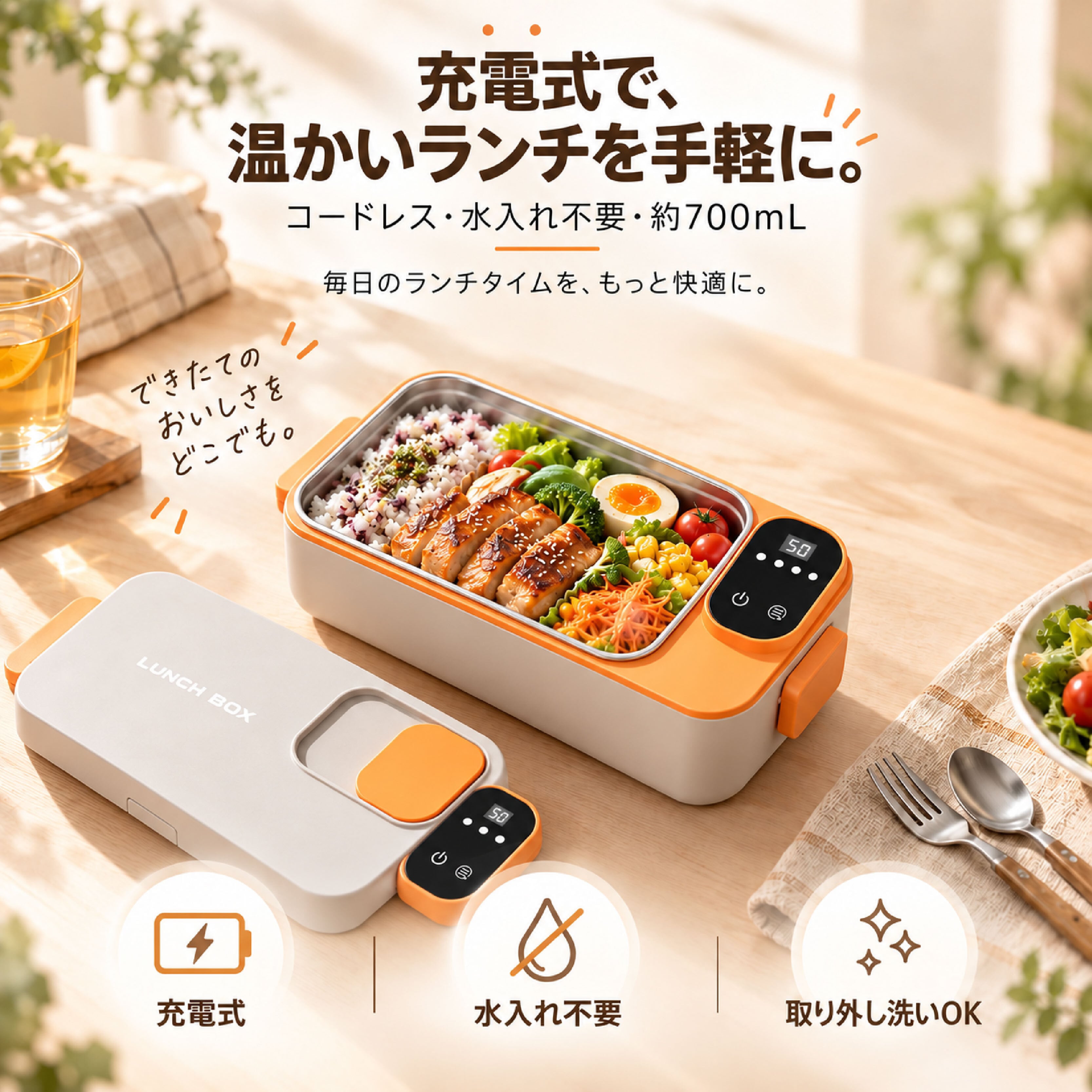 JY 1281 .電熱弁当箱 充電式 コードレス 弁当箱 温める ランチボックス