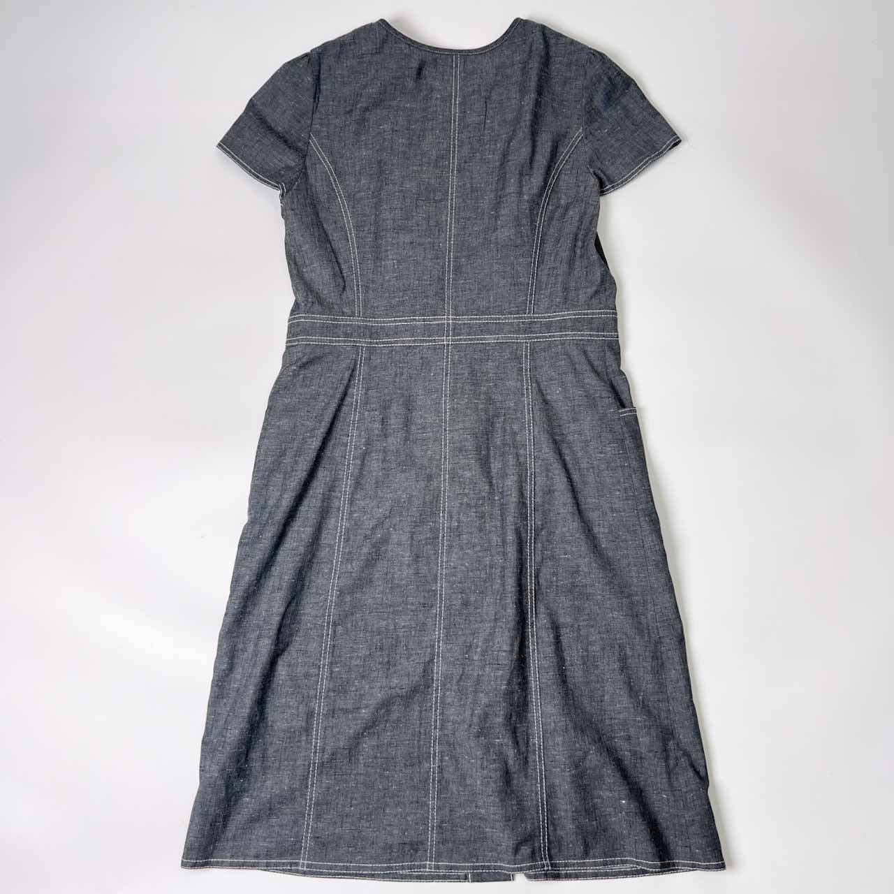 U by UNGARO ウンガロ フリル リボン シャンブレー 半袖 ワンピース 38/グレー レディース