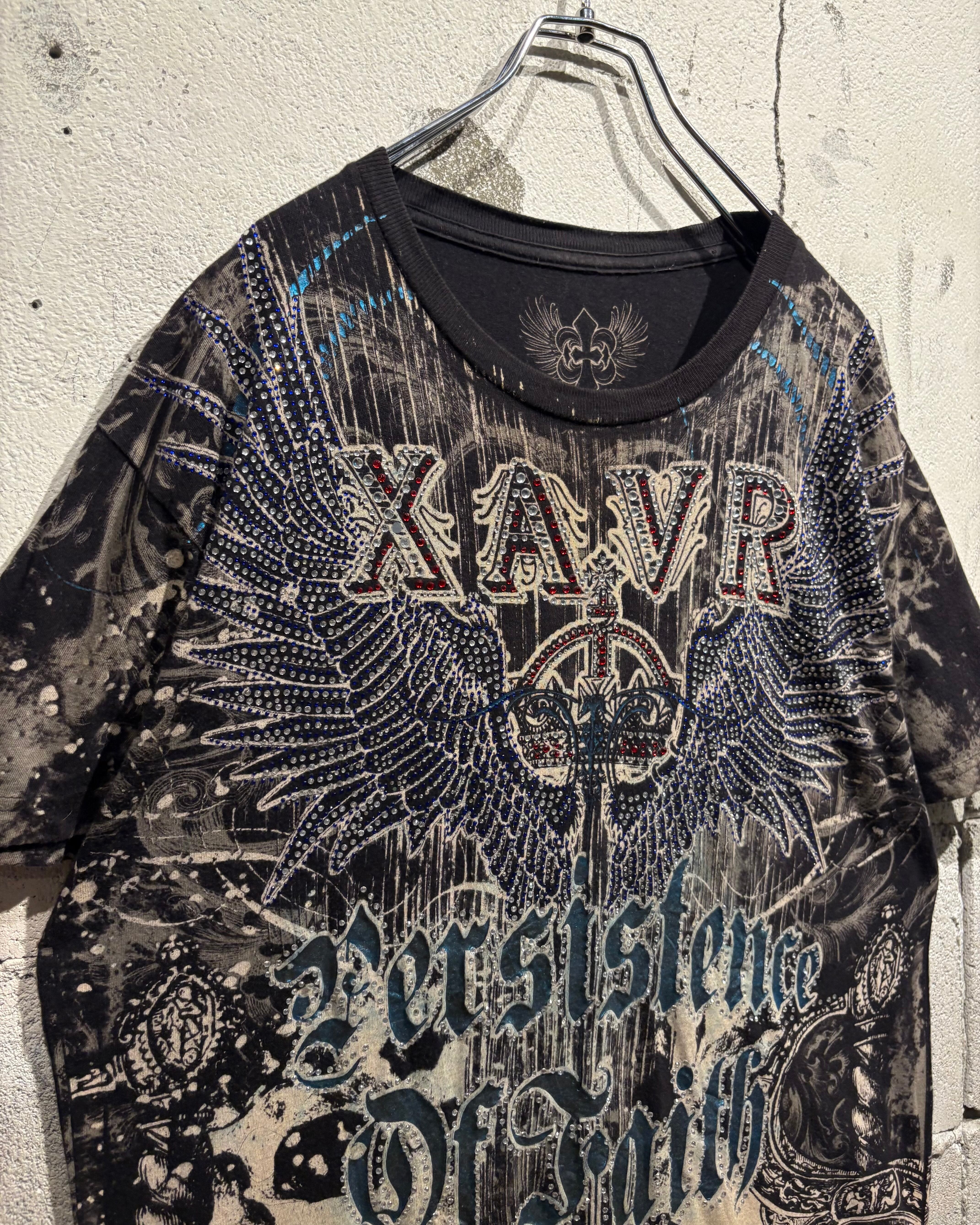 古着助様オーダー Caka otto】“XZAVIER” Special Gothic Design Rhinestone Decoratinn T