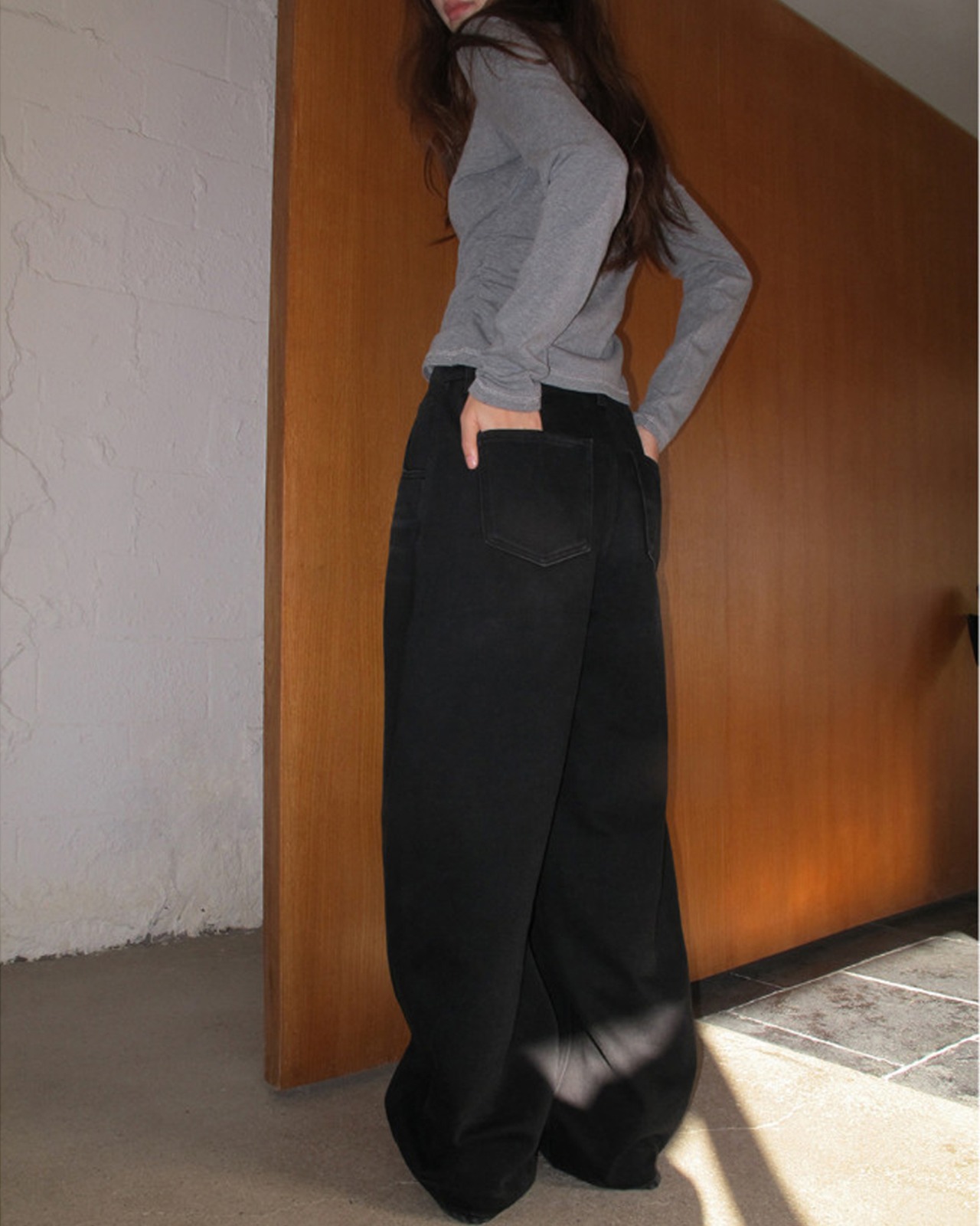 ワイドストレートブラックデニムパンツ A0773 - 4