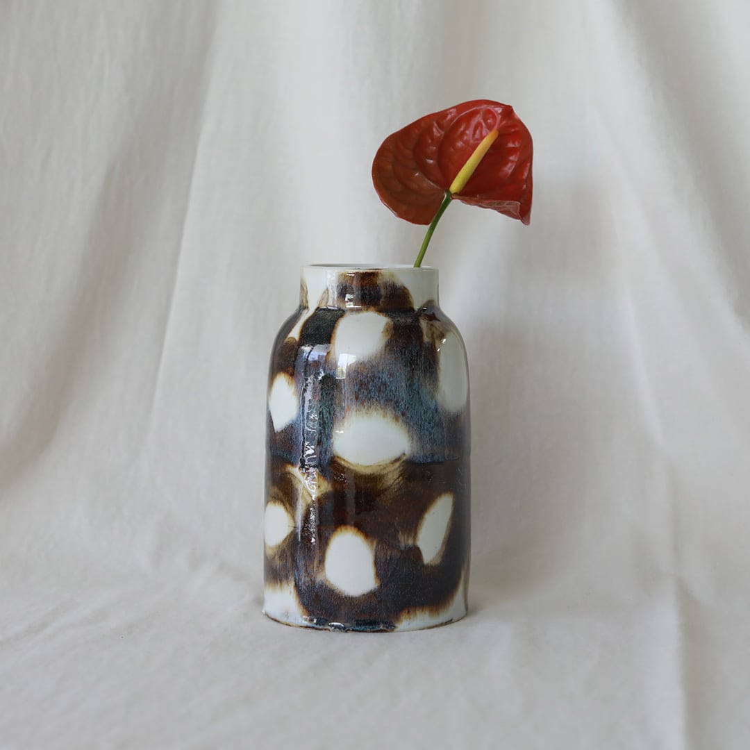 CANASA (カナサ) フラワーベース 鉄絵 [黄釉青ドット] ② 4~6 | FREEPARK