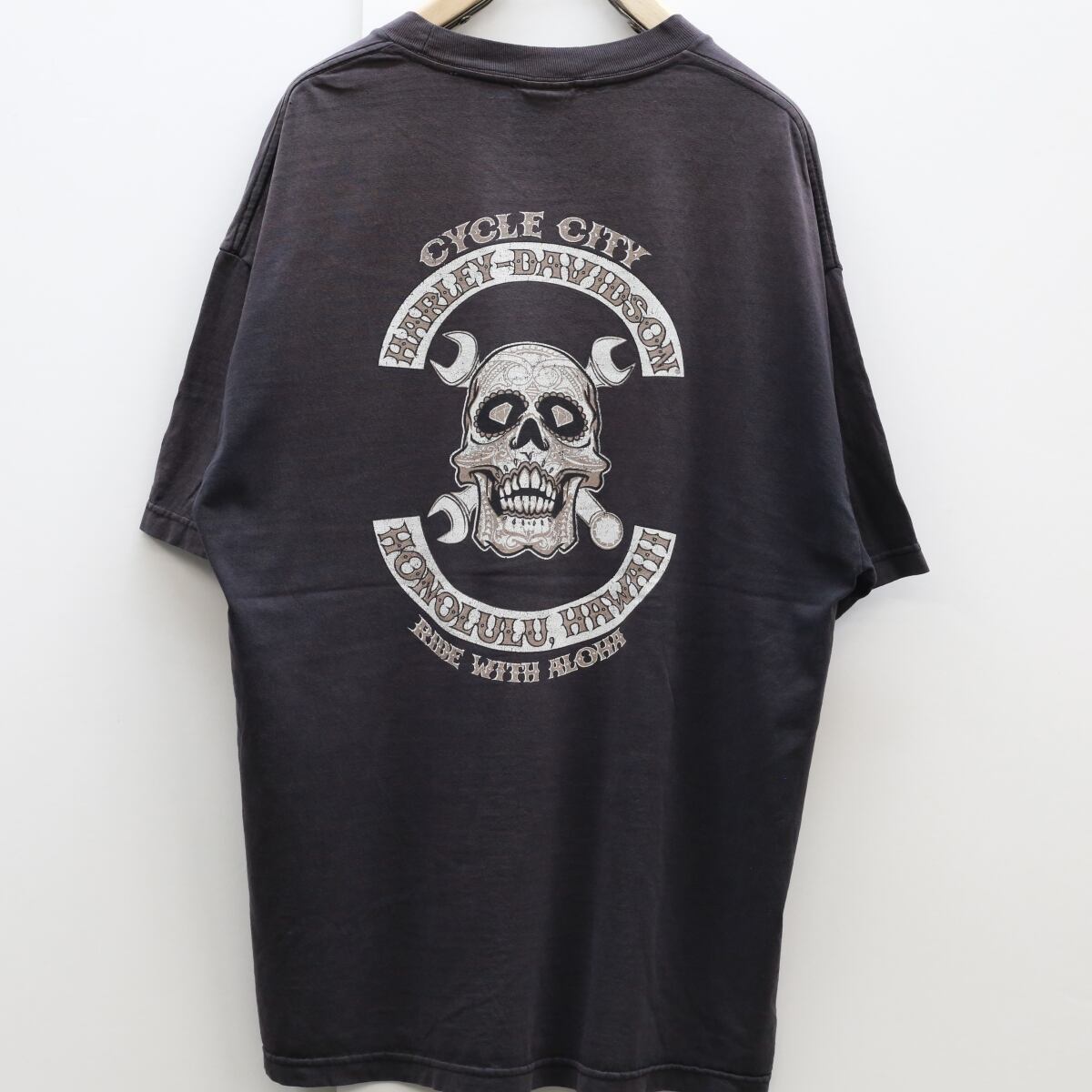 ハーレーダビッドソン Tシャツ XL ダークブルー デカロゴ 00s メキシコ製