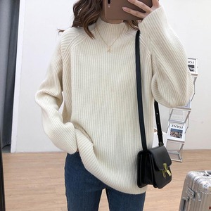 トップス ニットソー レギュラー丈 長袖 萌袖 レギュラー袖 ハーフハイカラー ストレート ニット ウール シンプル カジュアル ラフ ルーズ とろみ感 無地 秋 冬 誕生日 バレンタイン 10代 20代 30代 40代 女性用 ママ OL 通勤 学生 通学 デート 公園デビュー お泊まり 休日 アウトドア イベント 旅行 ホテル レストラン オールマッチ オルチャン 楽ちん 暖かい モテ ギフト 安い トレンド インスタ映え 韓国風 S M L XL 2XL ゆったり 黒 白 茶色 グレー