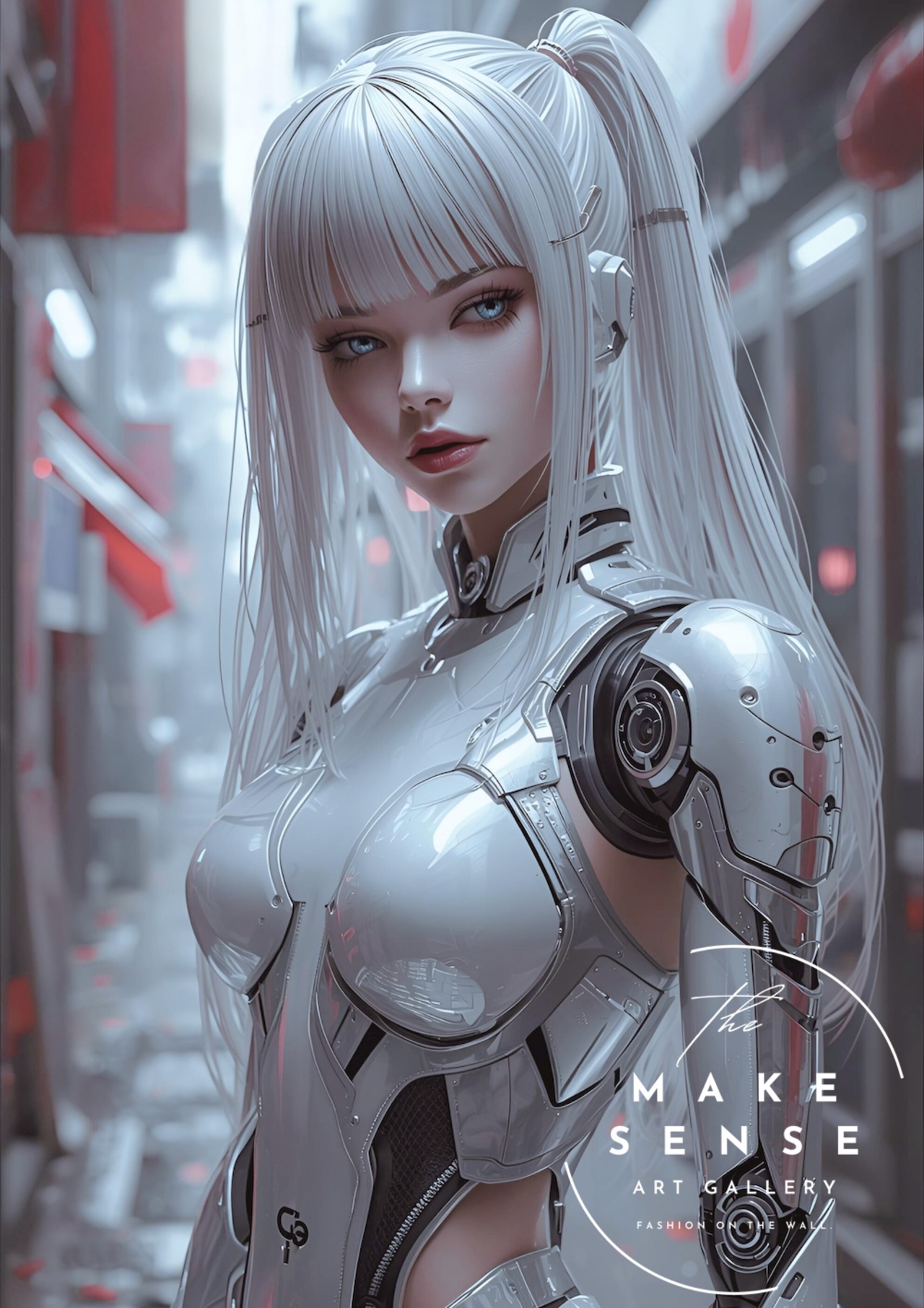 Cyberpunk Siren｜サイボーグヒロインが魅せる近未来アートポスター｜冷たい輝きと美が交差するスタイリッシュインテリアA4ポスター