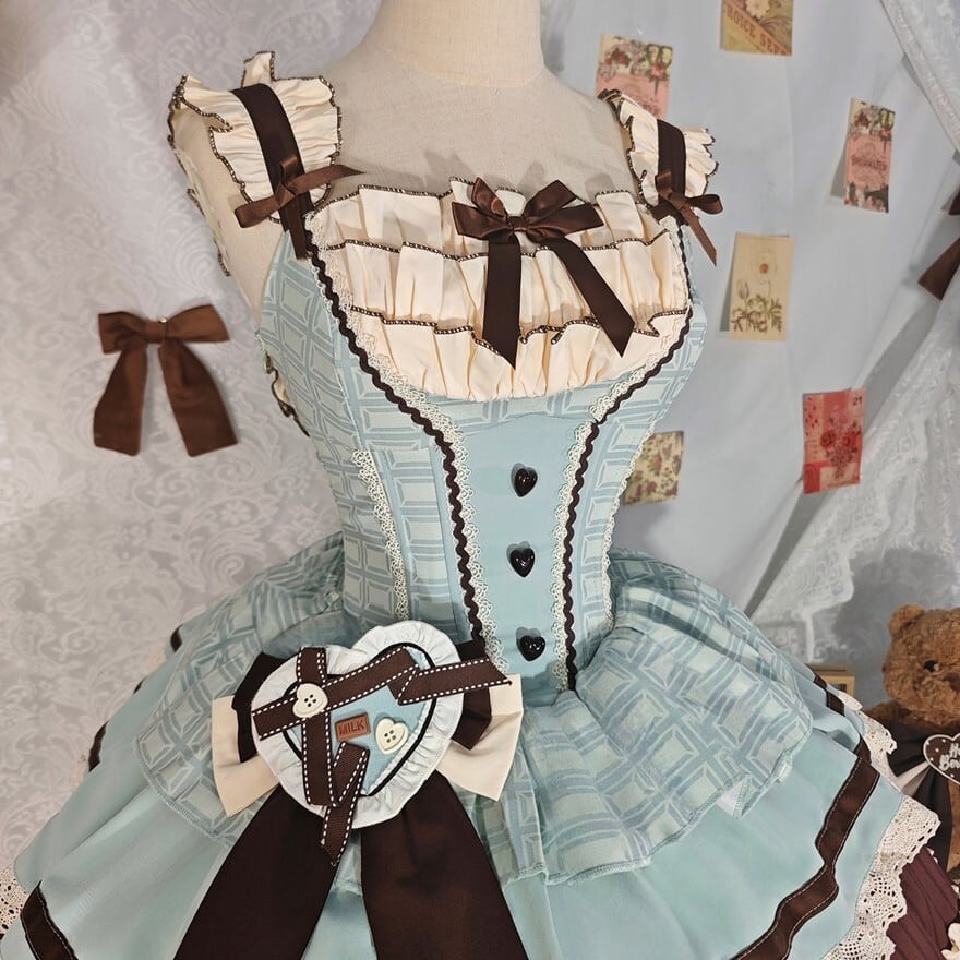 甘ロリ チョコミント配色 小帽子付きジャンパースカート（バック