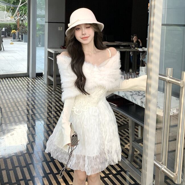 【set】ファーボレロ×パールストラップワンピースセット M27574