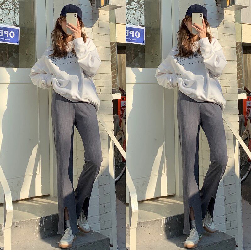 パンツ ハイウェストスプリンググレー レッド 春物 ブラックストロベリース64717527000