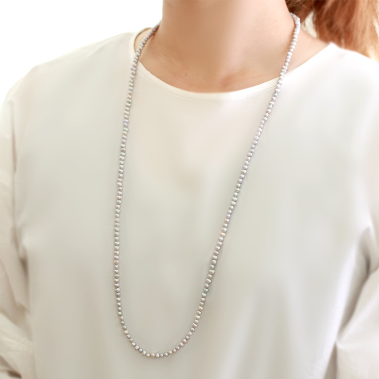 グレー 淡水パール ネックレス 80㎝ ne1207