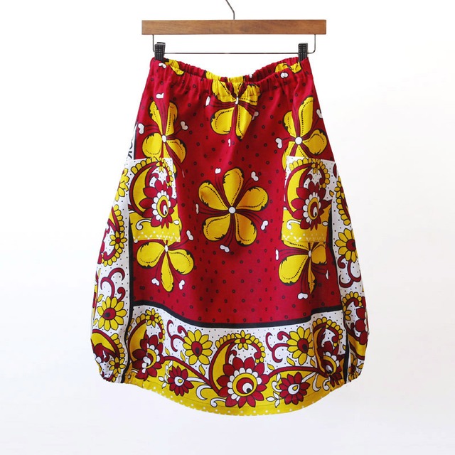 アフリカ布のバルーンスカート（カンガスカート）コクーンスカート フラワー