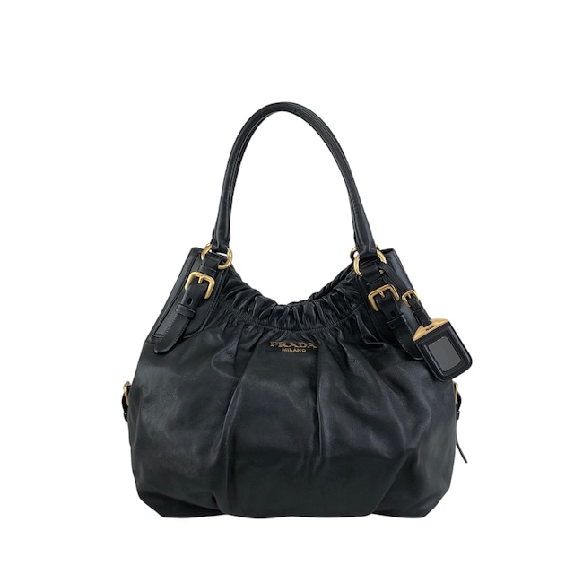 PRADA プラダ ショルダーバッグ ブラック ロゴ レザー ホーボーバッグ vintage ヴィンテージ オールド k2n6cf