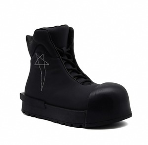 cow leather embroidery volume boots all black