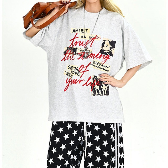 フォトコラージュグラフィックルーズＴシャツ 2col   R01896