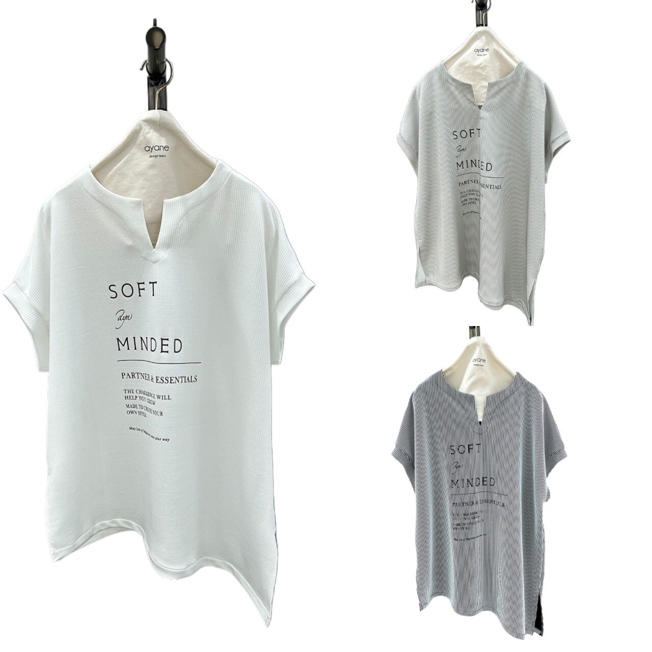 SALE【ayane】アシンメトリーストライプTシャツ 836623 アヤン | red earth