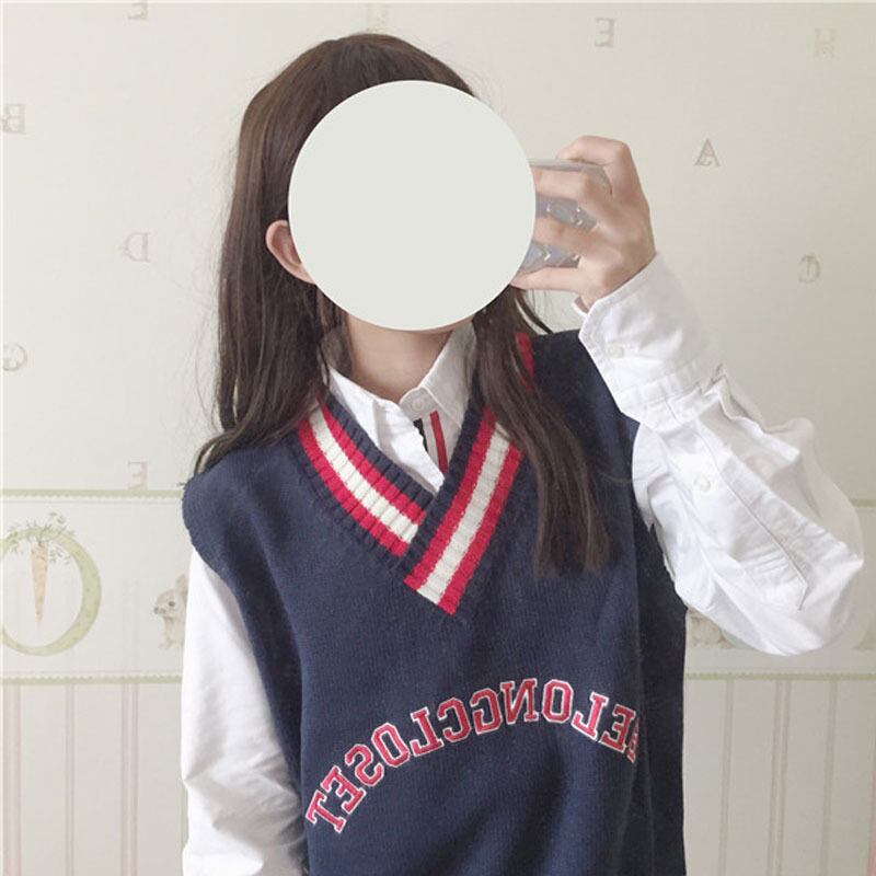 ルーズ刺繍カラーVネックノースリーブセーター レディースオータムセット 秋物 萌量不足29964912017