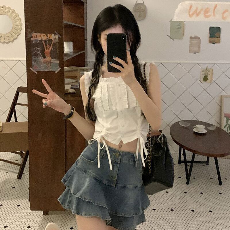 スタイルトップス ハイウェストウェスト薄手スカート サマーレッド 大人ガーリー スウィート キュート カジュアル 夏物 萌量不足71507555583