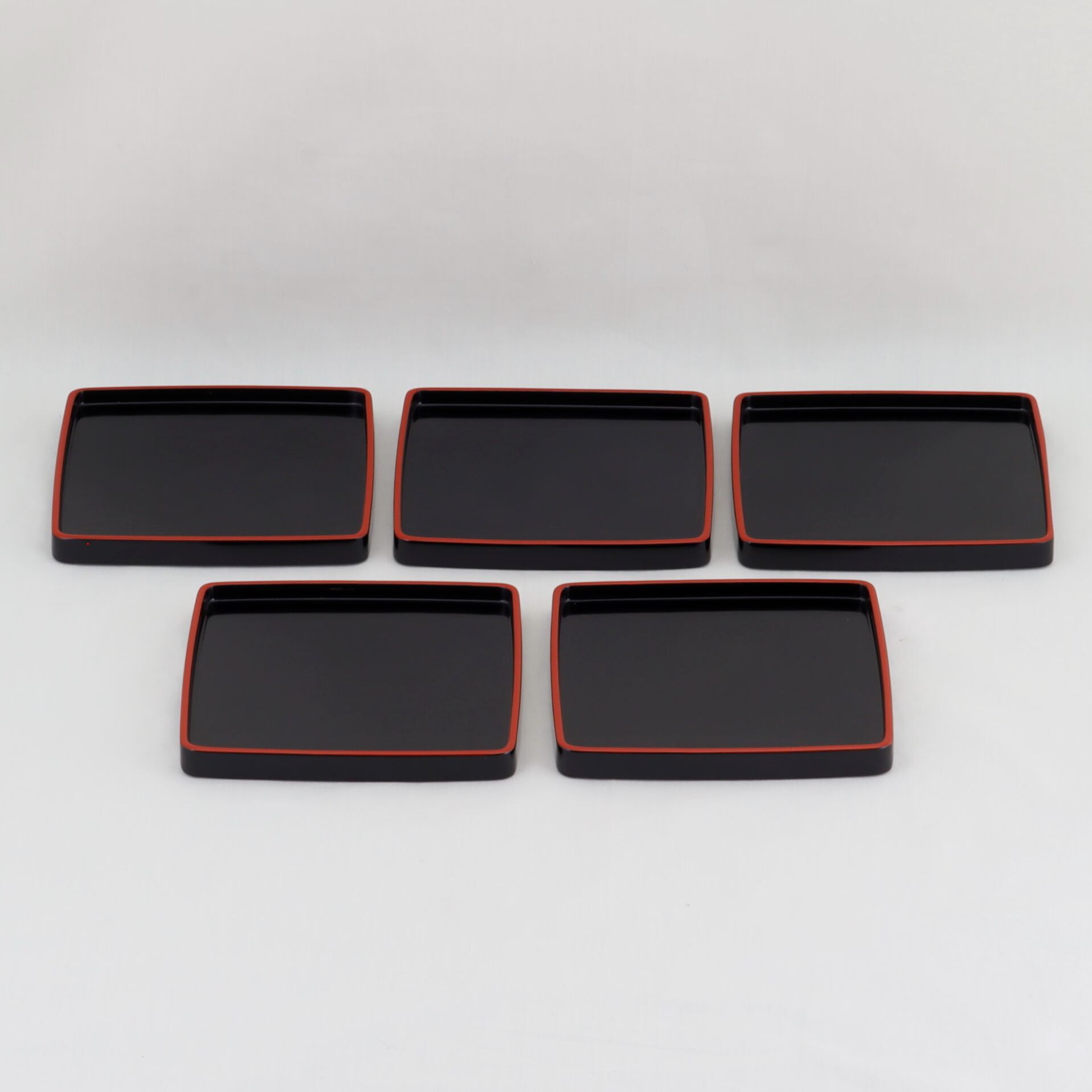 1557 輪島塗 銘々皿／角形／黒上縁朱無地／五枚組 | 輪島塗 加藤漆器店