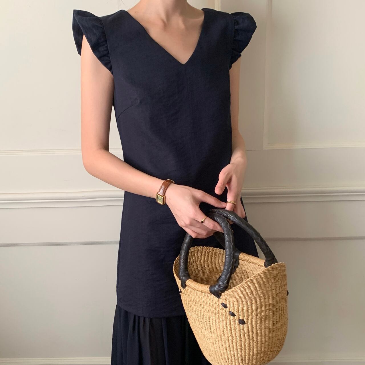 裾レース フライングスリーブワンピース A4235