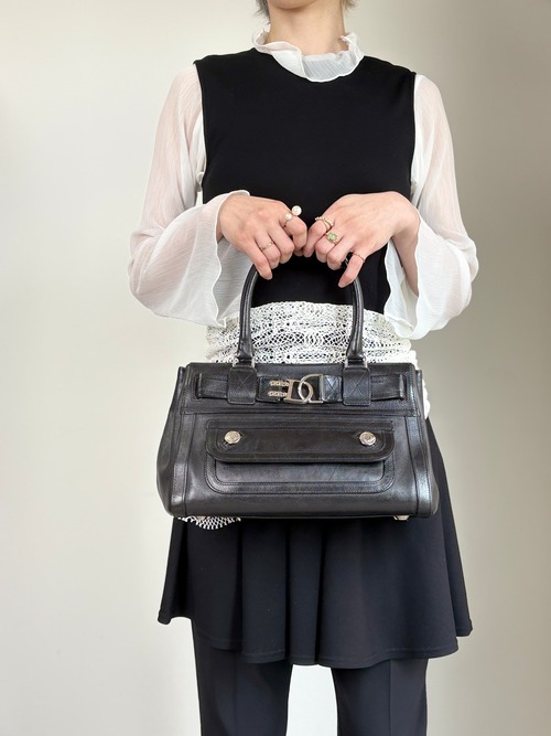 Christian Dior クリスチャン ディオール ハンドバッグ ブラック フライト レザー vintage ヴィンテージ オールド wcf6xi