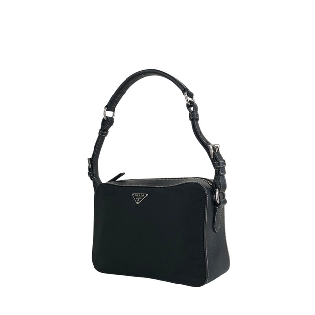 PRADA プラダ ショルダーバッグ ブラック トライアングルロゴ レザー ナイロン セミショルダーバッグ vintage ヴィンテージ オールド mshu7d