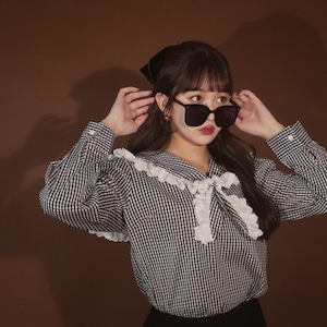 gingham check scarf tie blouse