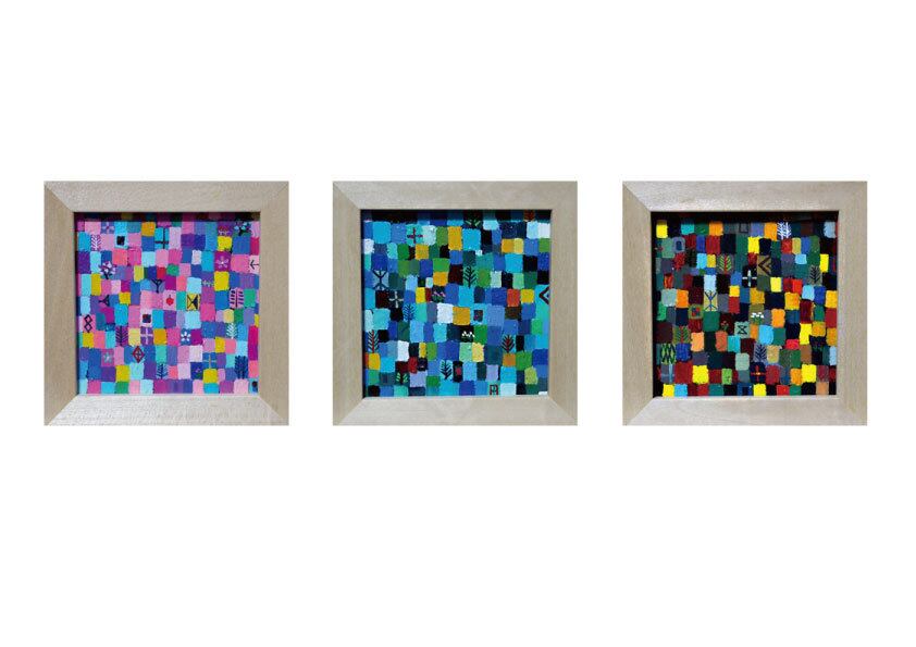 SOLD | 油彩画*小さなはるいろ/なついろ/あきいろ3点セット 10X10cm 2016 額付き