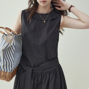 waist tie sleeveless long dress