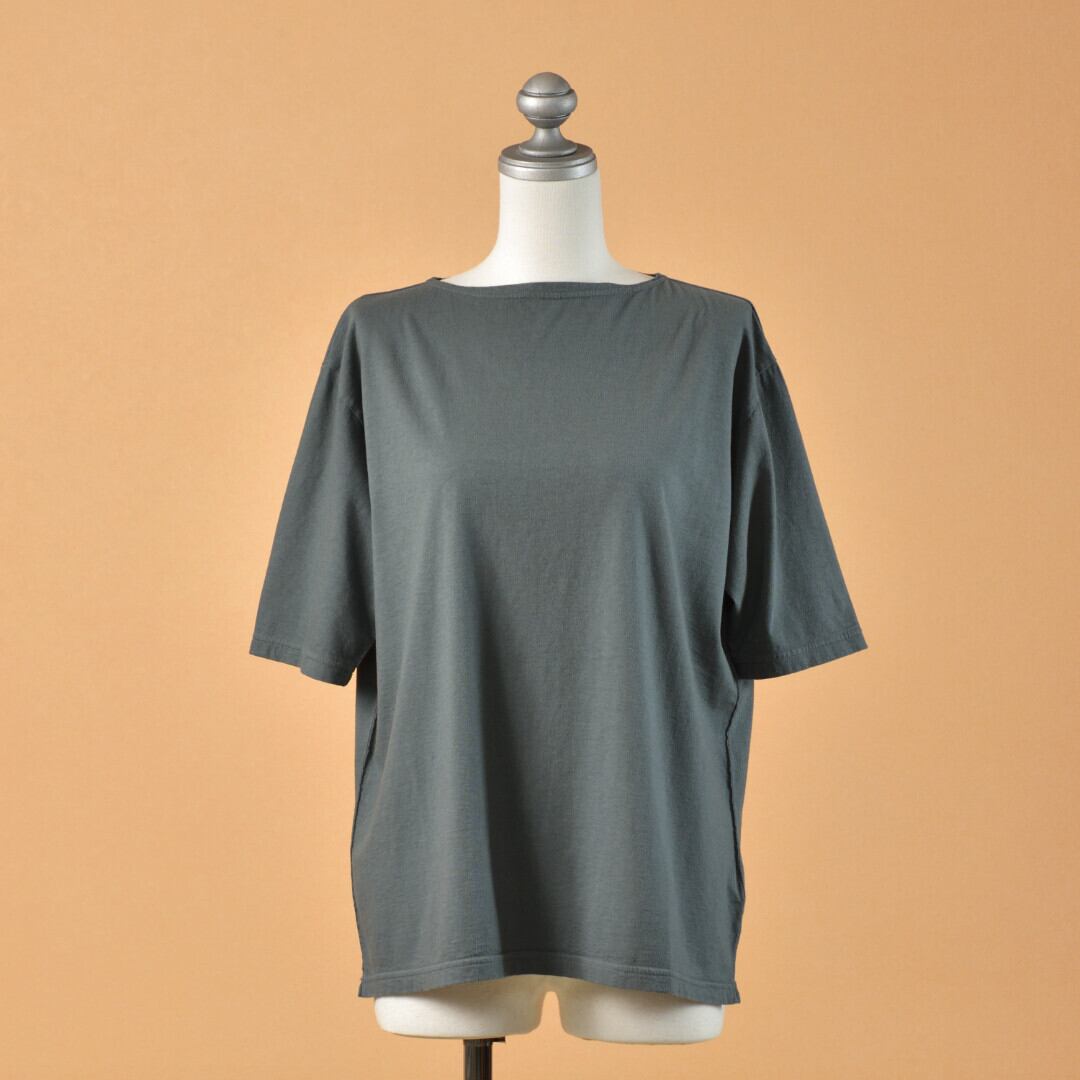 Fabrique en planete terre ファブリケアンプラネテール 後染め5分袖ボートネックTシャツ・オーシャングレイ