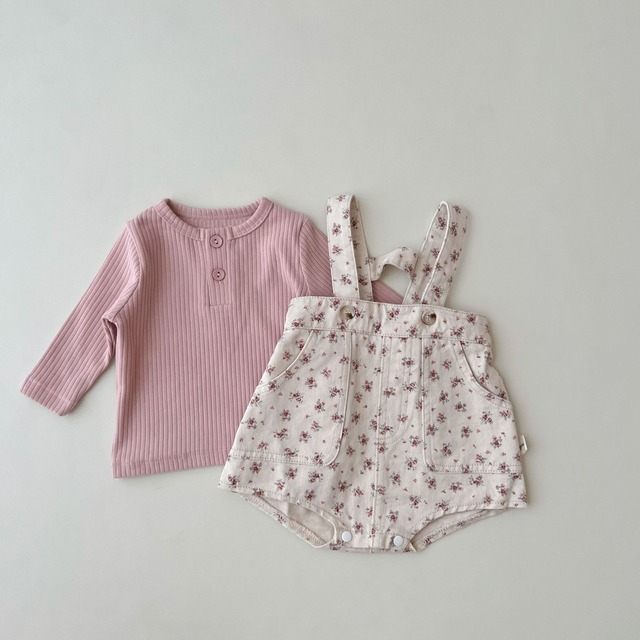 【BABY】ローズ小花柄デニムサロペットロンパース - 14