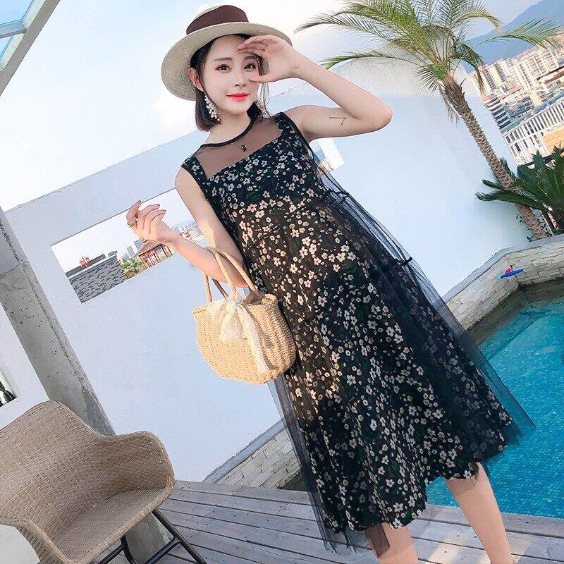 【新作】【送料無料】 マタニティ服2020年夏スタイルママガーゼジョイントフローラルプリント妊婦ドレスツーピースセット サマー 夏物 花柄 AL expec348076154740