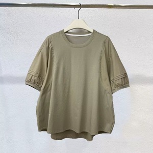 PUFF SLEEVE ASYMMETRIC HEM CREW NECK T-SHIRT M-16806
