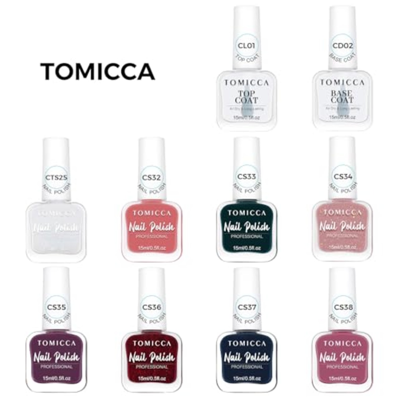 TOMICCA 速乾マニキュア、トップコートベースコート2本セット、速乾ピーラブルマニキュア、水性透明ベースコート、ナチュラルナチュラル艶トップコート、カラーマニキュアと合わせて使用??可能 15ml×2