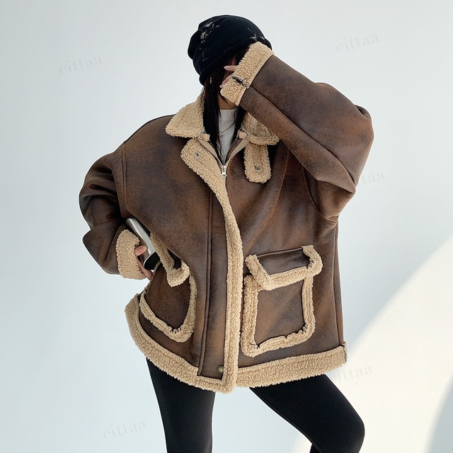 ★予約★D-490　2025秋冬新作♡ダブルポケットボアムートンコート　ブラウン