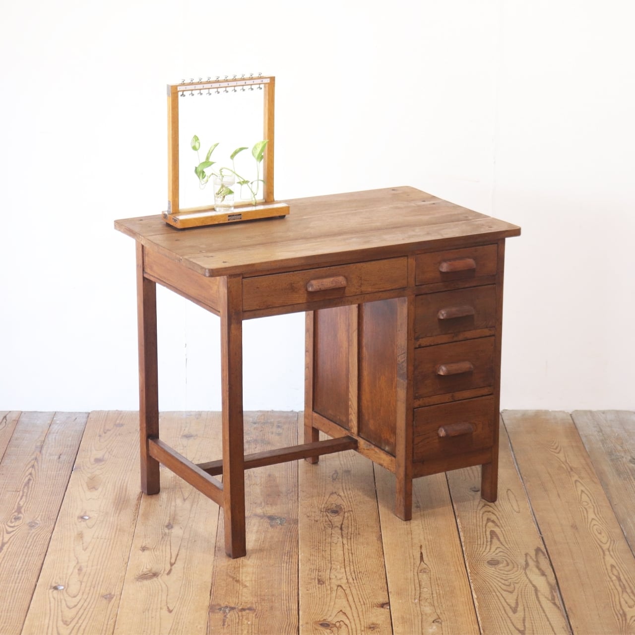 値下げ❣️ アンティーク　デスクチェア　スクールデスク　蚤の市 イギリス アンティーク オーク材スクールデスク＆チェア/一体型