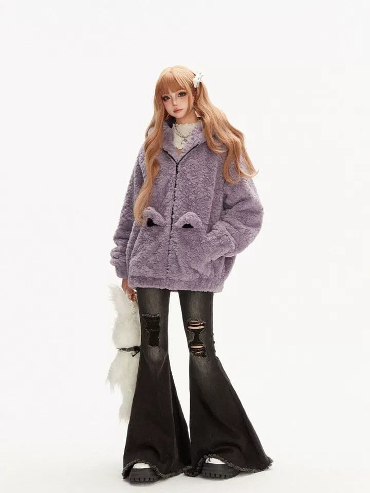 Myurina 猫耳もこもこファーブルゾン 地雷系アウター フリースパーカー