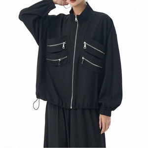 SOLID ZIPPED STITCH STAND COLLAR FULLZIP SHORT JACKET 2colors M-15281