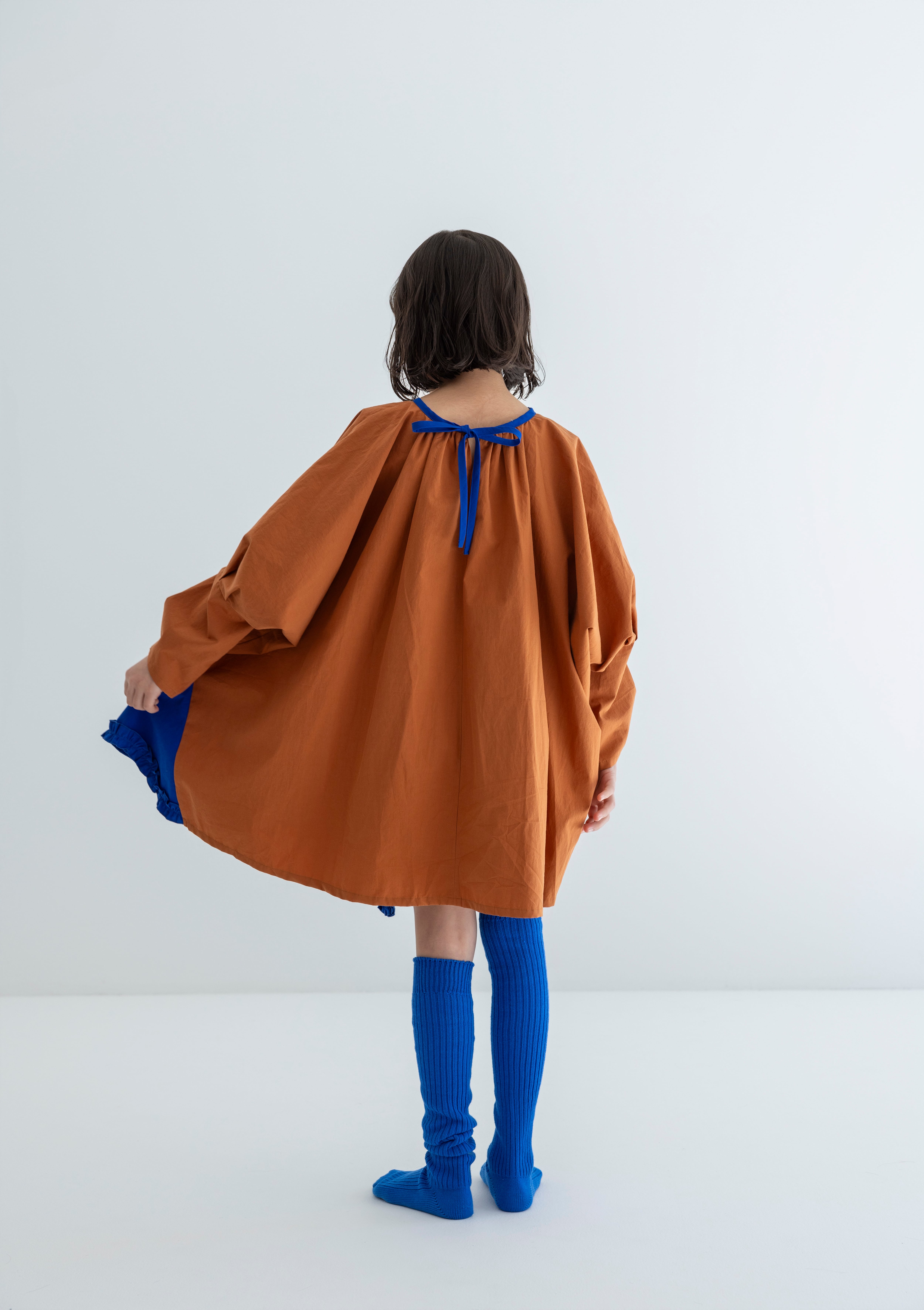 folkmade（フォークメイド）ワンピース 25AW】folkmade(フォークメイド)Flare wide dress brown×blue(LL