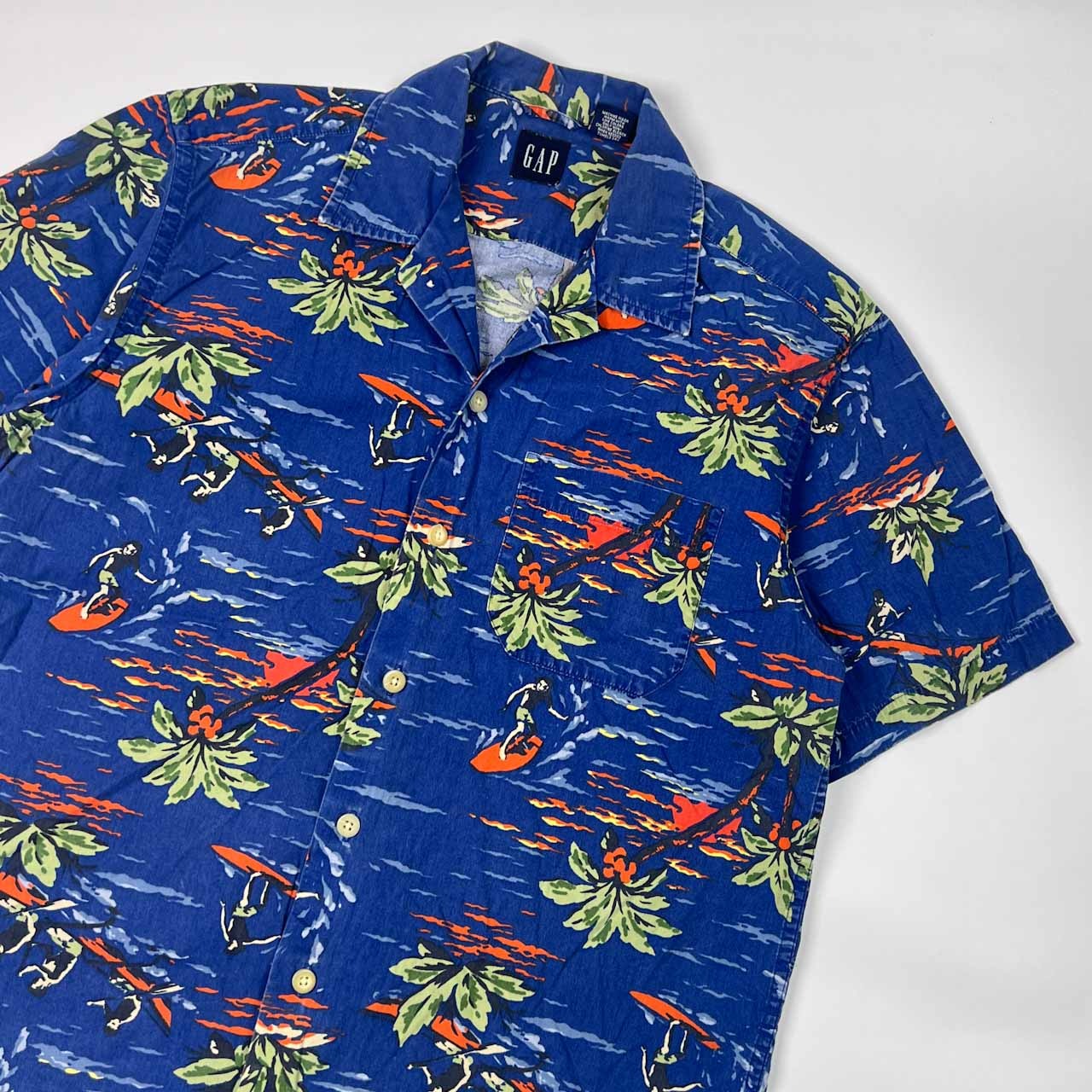 90's GAP ギャップ マリン柄 半袖 アロハシャツ ハワイアンシャツ XS/ブルー系 メンズ オールドギャップ