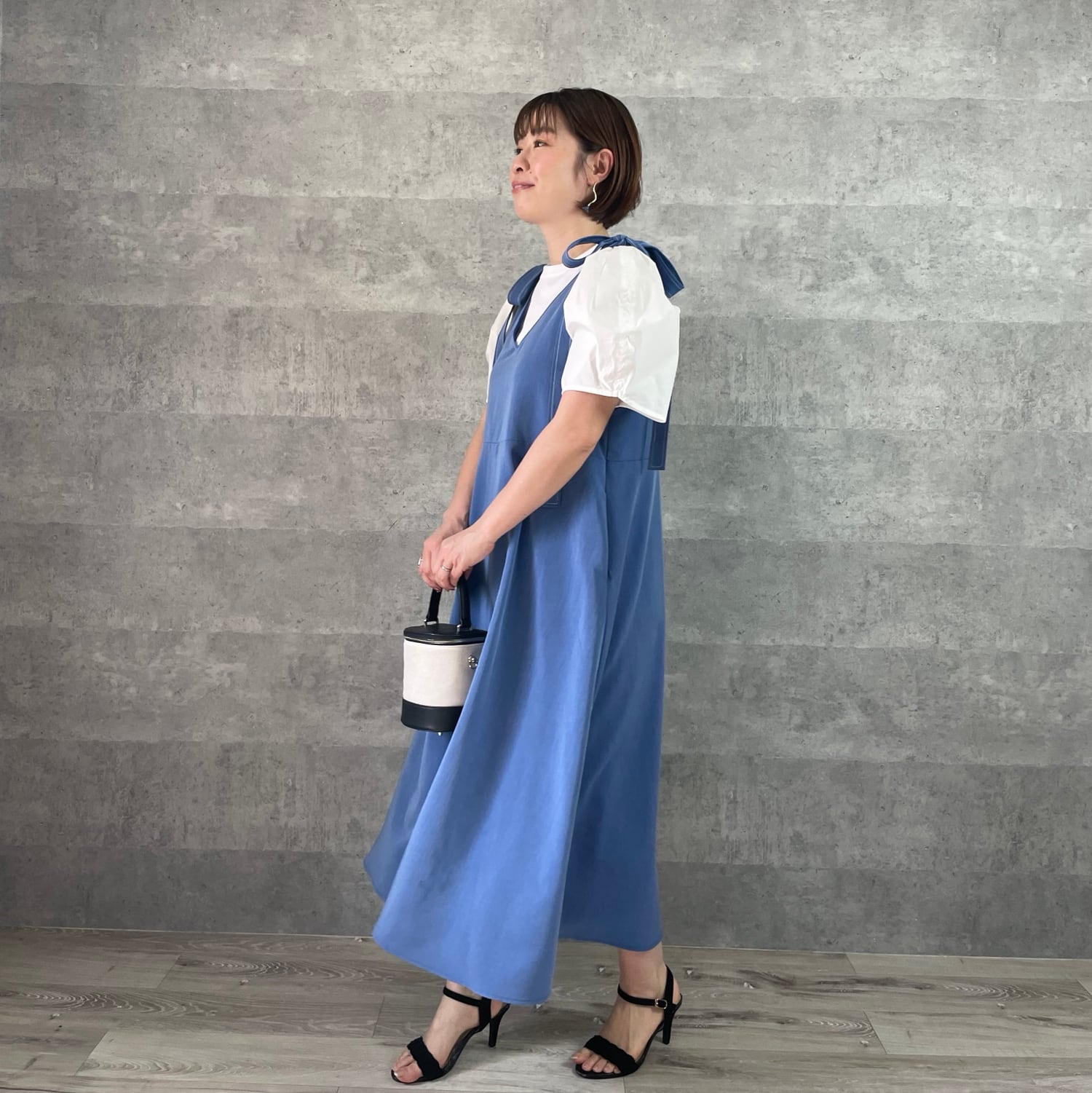 新色ブルー♡1年中使える♡スラっと見え 外せる肩リボン2wayジャンパー
